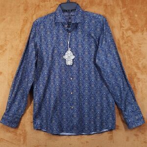 LUCHIANO VISCONTI BLACK Mens Shirt Small Navy Paisley Medallion Tailored Fit